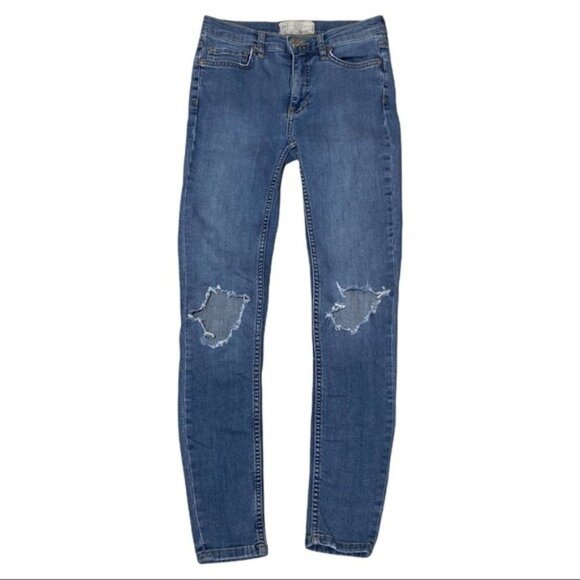 Free People Blue Distressed Skinny Jeans Size 25 - Picture 3 of 11